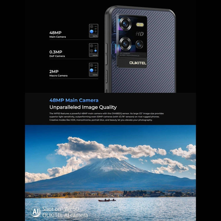 [HK Warehouse] Oukitel WP50 5G Rugged Phone, 4GB+256GB, 6.6 inch Android 14.0 MediaTek Dimensity 6100+ Octa-core, NFC, OTG, Network: 5G (Black)