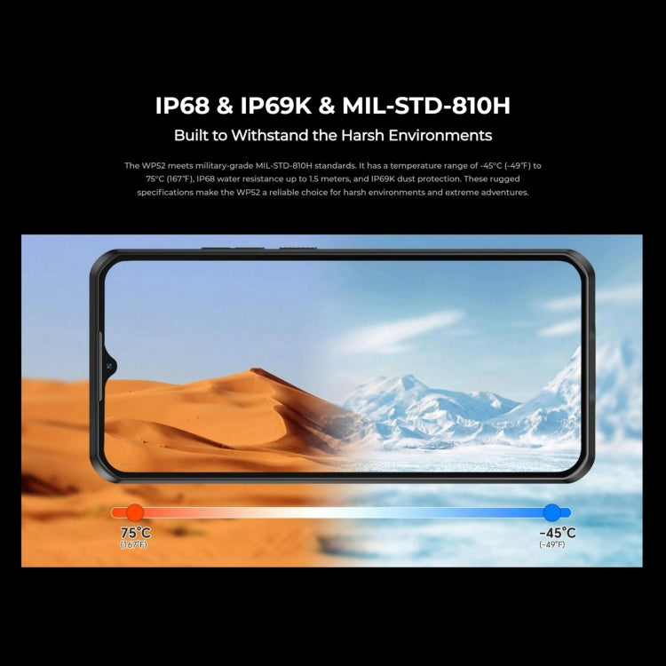 [HK Warehouse] Oukitel WP52 5G Rugged Phone, 4GB+256GB, 6.6 inch Android 14.0 MediaTek Dimensity 6100+ Octa-core, NFC, OTG, Network: 5G (Black)