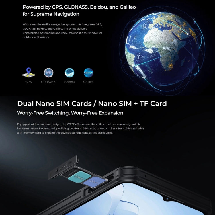 [HK Warehouse] Oukitel WP52 5G Rugged Phone, 4GB+256GB, 6.6 inch Android 14.0 MediaTek Dimensity 6100+ Octa-core, NFC, OTG, Network: 5G (Black)