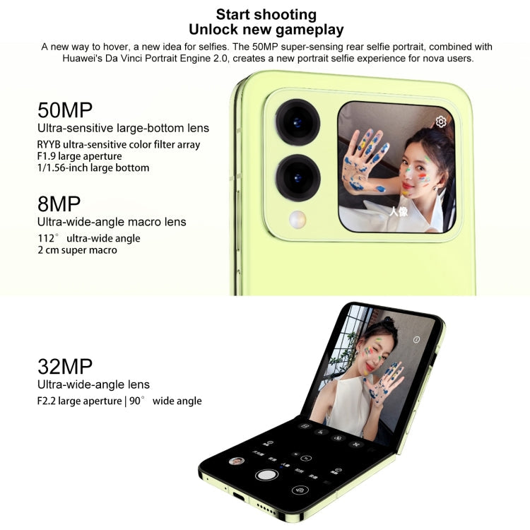 Huawei nova Flip, 12GB+1TB, Side Fingerprint Identification, 6.94 inch + 2.14 inch HarmonyOS 4.2 Octa Core, NFC, OTG, Not Support Google Play (Pink)