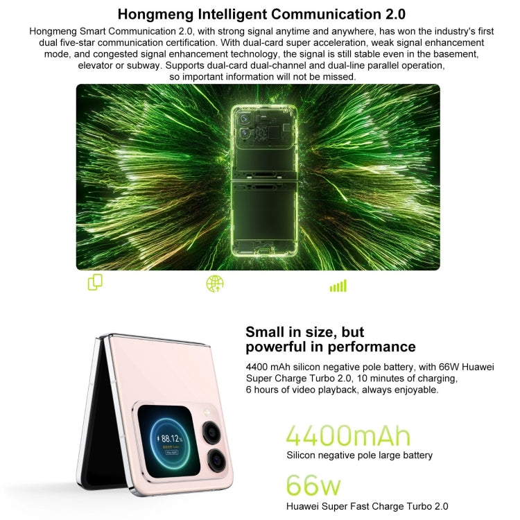 Huawei nova Flip, 12GB+256GB, Side Fingerprint Identification, 6.94 inch + 2.14 inch HarmonyOS 4.2 Octa Core, NFC, OTG, Not Support Google Play (Pink)