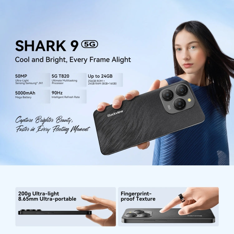 [HK Warehouse] Blackview SHARK 9, 8GB+256GB, 6.67 inch Android 14 Unisoc T820 Octa Core, Network: 5G (Blue)