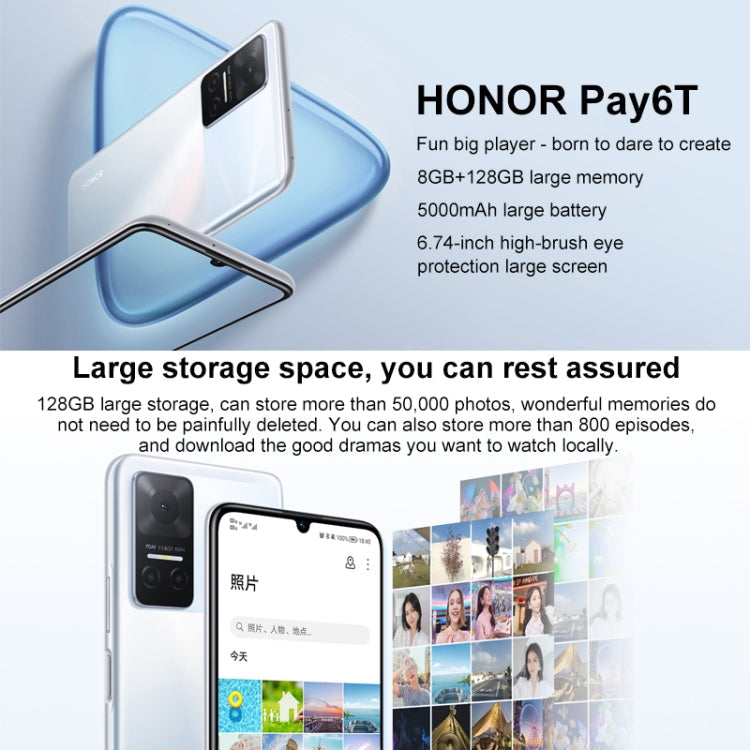 Honor Play6T 5G, 8GB+128GB, China Version, Triple Back Cameras, Side Fingerprint Identification, 5000mAh Battery, 6.74 inch Magic UI 5.0 (Android 11) MediaTek Dimensity 700 Octa Core up to 2.2GHz, Network: 5G, OTG, Not Support Google Play(Black)