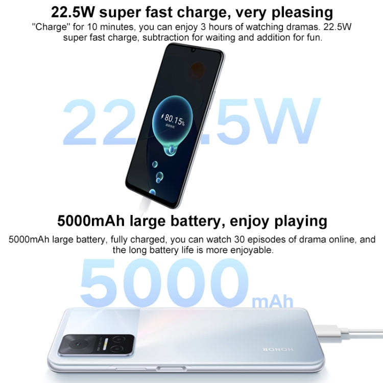 Honor Play6T 5G, 8GB+128GB, China Version, Triple Back Cameras, Side Fingerprint Identification, 5000mAh Battery, 6.74 inch Magic UI 5.0 (Android 11) MediaTek Dimensity 700 Octa Core up to 2.2GHz, Network: 5G, OTG, Not Support Google Play(Silver)