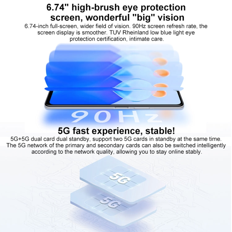 Honor Play6T 5G, 8GB+256GB, China Version, Triple Back Cameras, Side Fingerprint Identification, 5000mAh Battery, 6.74 inch Magic UI 5.0 (Android 11) MediaTek Dimensity 700 Octa Core up to 2.2GHz, Network: 5G, OTG, Not Support Google Play (Silver)