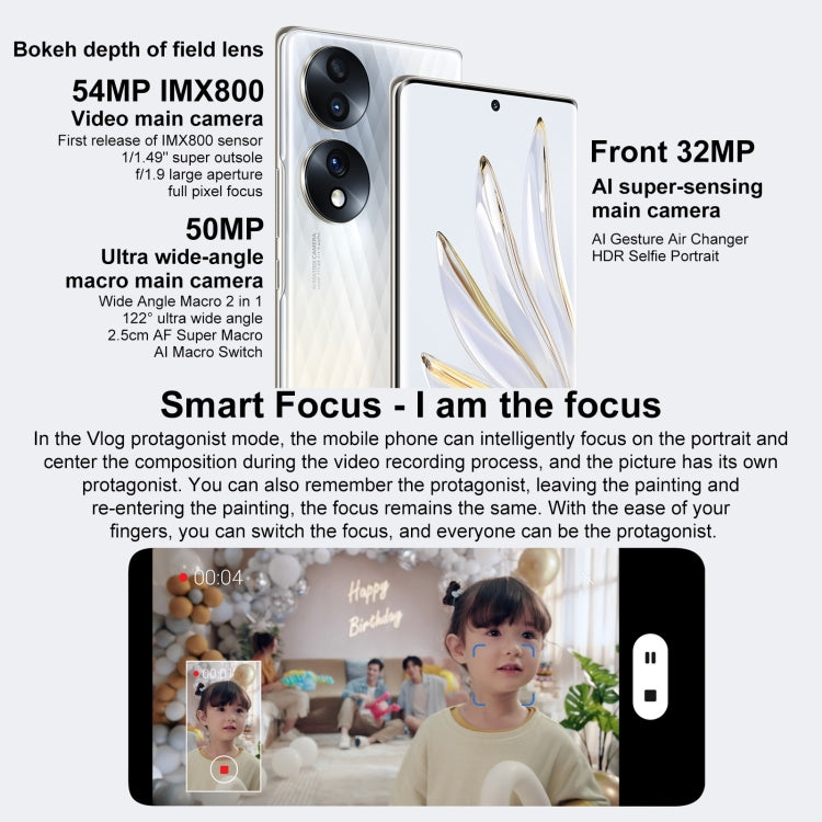 Honor 70 5G FNE-AN00, 54MP Cameras, 12GB+256GB, China Version, Triple Back Cameras, Screen Fingerprint Identification,  6.67 inch Magic UI 6.1 Qualcomm Snapdragon 778G Plus Octa Core up to 2.5GHz, Network: 5G, OTG, NFC, Not Support Google Play(Blue)