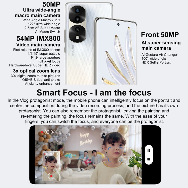 Honor 70 Pro 5G SDY-AN00, 54MP Cameras, 12GB+256GB, China Version, Triple Back Cameras, Screen Fingerprint Identification, 6.78 inch Magic UI 6.1 Dimensity 8000 Octa Core up to 2.75GHz, Network: 5G, OTG, NFC, Not Support Google Play(Silver)