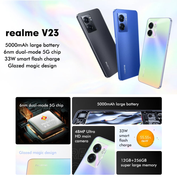 Realme V23 5G, 48MP Camera, 8GB+256GB, Dual Back Cameras, Side Fingerprint Identification, 5000mAh Battery, 6.58 inch Realme UI 3.0 / Android 12 MediaTek Dimensity 810 Octa Core up to 2.4GHz, Network: 5G, Support Google Play(Blue)