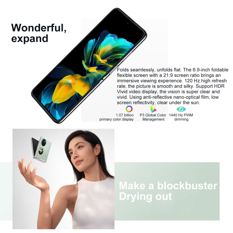 HUAWEI Pocket S 256GB BAL-AL60, 40MP Camera, China Version, Dual Back Cameras, Side Fingerprint Identification, 6.9 inch + 1.04 inch HarmonyOS 3.0 Snapdragon 778G Octa Core up to 2.42GHz, Network: 4G, OTG, NFC, Not Support Google Play(Obsidian Black)