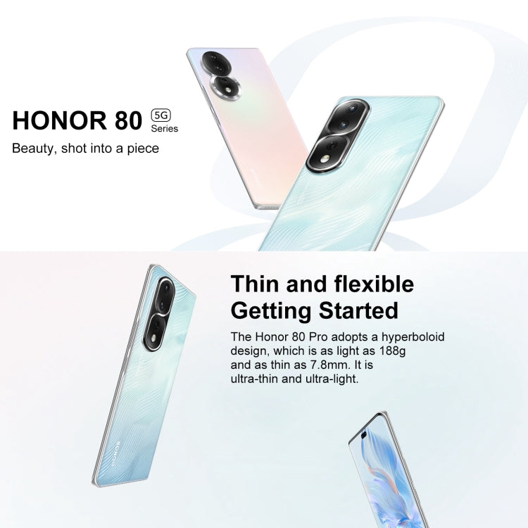 Honor 80 Pro 5G ANP-AN00, 160MP Cameras, 8GB+256GB, China Version, Triple Back Cameras, Screen Fingerprint Identification, 6.78 inch Magic UI 7.0 Qualcomm Snapdragon 8+ Gen1 Octa Core up to  3.0GHz, Network: 5G, OTG, NFC, Not Support Google Play (Green)