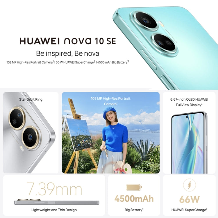 HUAWEI nova 10 SE BNE-AL00, 128GB, China Version, Triple Back Cameras + Single Front Camera, Side Fingerprint Identification, 6.67 inch HarmonyOS 2.0.1 Qualcomm Snapdragon 680 Octa Core, Network: 4G, OTG, NFC, Not Support Google Play(Black)