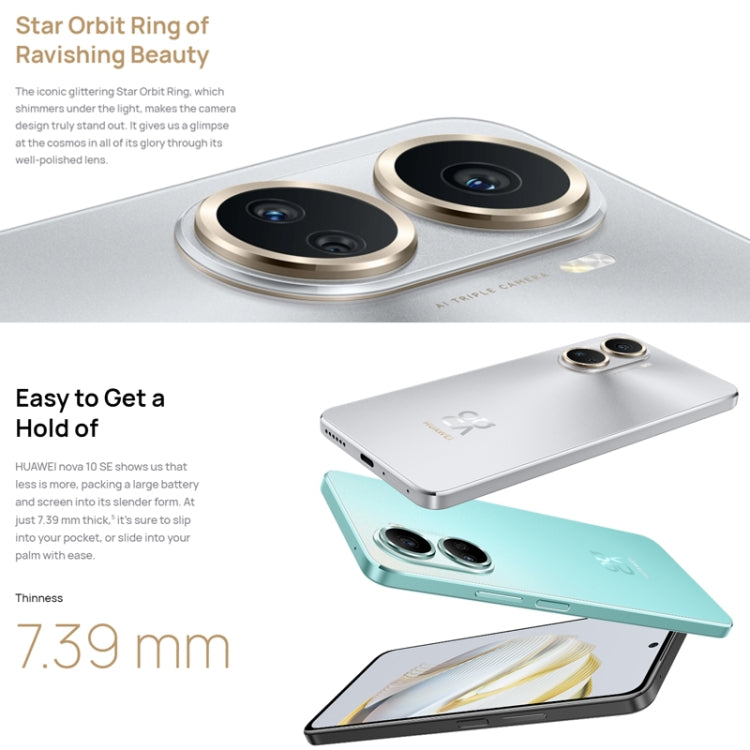 HUAWEI nova 10 SE BNE-AL00, 256GB, China Version, Triple Back Cameras + Single Front Camera, Side Fingerprint Identification, 6.67 inch HarmonyOS 2.0.1 Qualcomm Snapdragon 680 Octa Core, Network: 4G, OTG, NFC, Not Support Google Play(Silver)