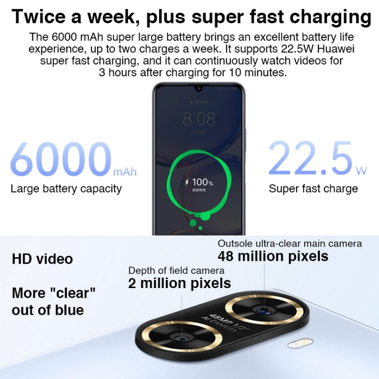 Huawei Enjoy 60 128GB MGA-AL40,  48MP Cameras, China Version, Dual Back Cameras, Face ID & Side Fingerprint Identification, 6000mAh Battery, 6.75 inch HarmonyOS 3.0 Octa Core, Network: 4G, OTG, Not Support Google Play(Gold)