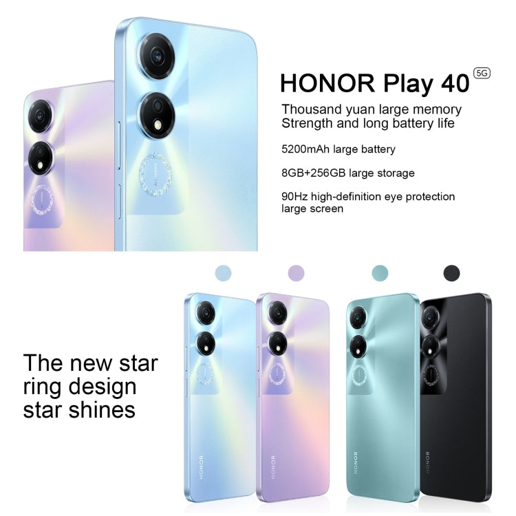 Honor Play 40 5G WDY-AN00, 6GB+128GB, China Version, Face ID & Side Fingerprint Identification, 5200mAh, 6.56 inch MagicOS 7.1 / Android 13 Qualcomm Snapdragon 480 Plus Octa Core up to 2.2GHz, Network: 5G, Not Support Google Play(Blue)