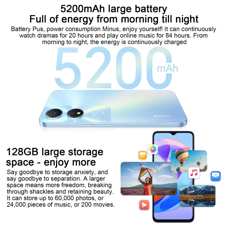 Honor Play 40 5G WDY-AN00, 6GB+128GB, China Version, Face ID & Side Fingerprint Identification, 5200mAh, 6.56 inch MagicOS 7.1 / Android 13 Qualcomm Snapdragon 480 Plus Octa Core up to 2.2GHz, Network: 5G, Not Support Google Play(Cyan)