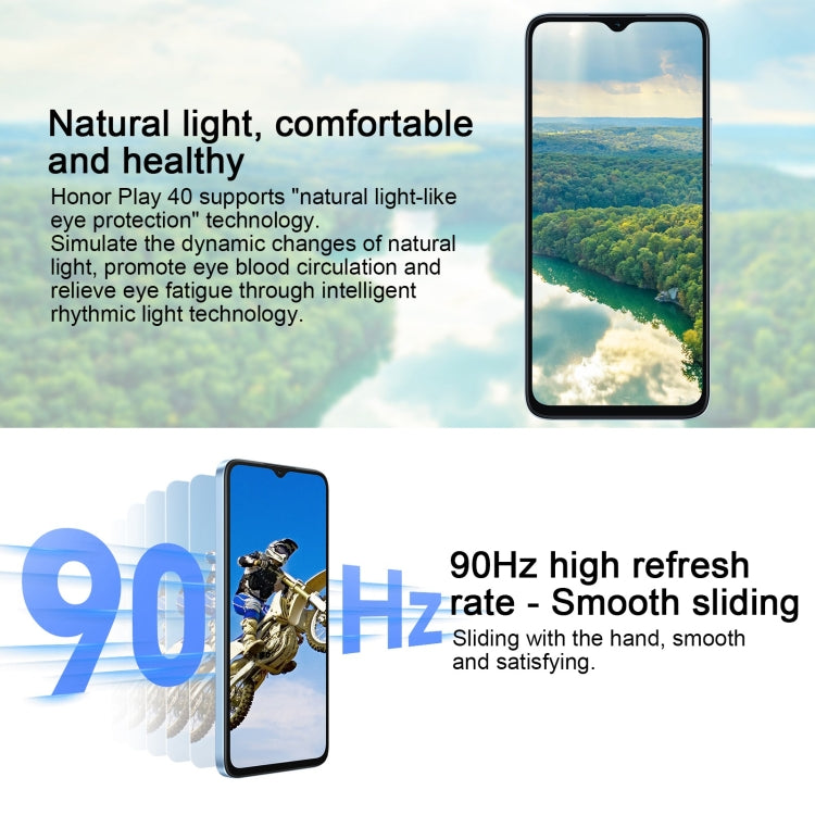 Honor Play 40 5G WDY-AN00, 6GB+128GB, China Version, Face ID & Side Fingerprint Identification, 5200mAh, 6.56 inch MagicOS 7.1 / Android 13 Qualcomm Snapdragon 480 Plus Octa Core up to 2.2GHz, Network: 5G, Not Support Google Play(Cyan)