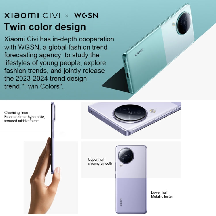 Xiaomi Civi 3 5G, 50MP Camera, 12GB+512GB, Triple Back Cameras + Dual Front Cameras, In-screen Fingerprint Identification, 4500mAh Battery, 6.55 inch MIUI 14 Dimensity 8200-Ultra Octa Core 4nm up to 3.1GHz, Network: 5G, NFC (Grey)