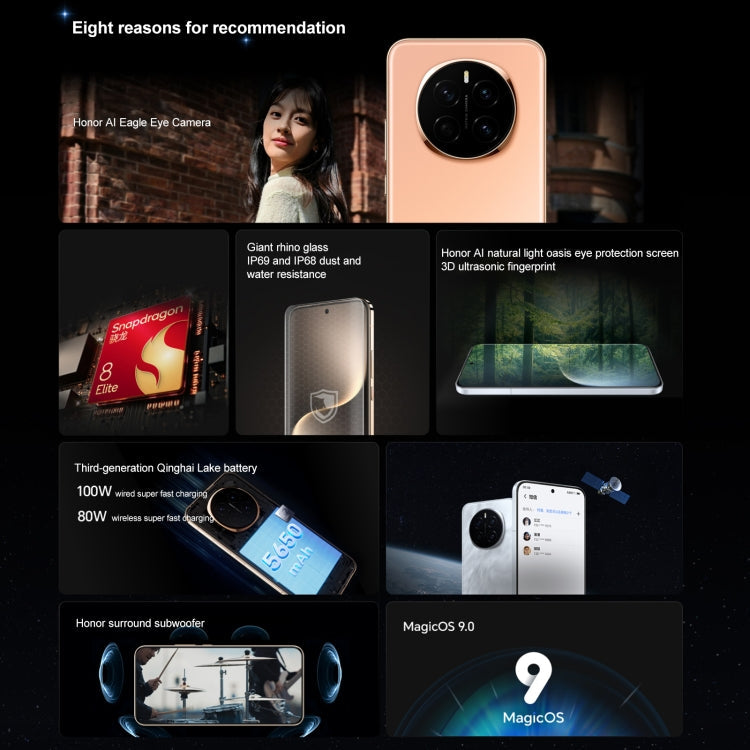 Honor Magic7, 16GB+1TB, Screen Fingerprint, 6.78 inch MagicOS 9.0 / Android 15 Snapdragon 8 Elite 3nm Octa Core, Network: 5G, NFC, OTG, Support Google Play (Black)