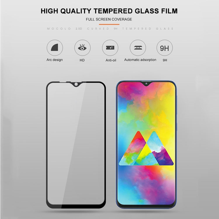 mocolo 0.33mm 9H 2.5D Full Glue Silk Print Tempered Glass Film for Galaxy M20 (Black)