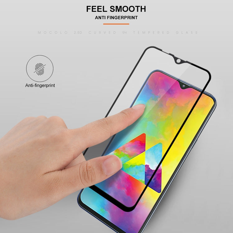mocolo 0.33mm 9H 2.5D Full Glue Silk Print Tempered Glass Film for Galaxy M20 (Black)