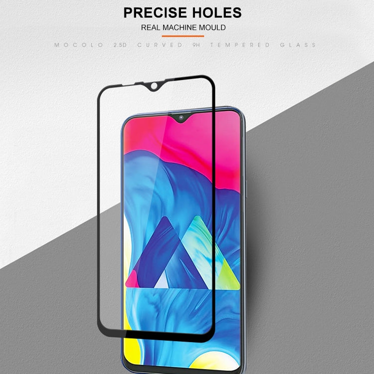 mocolo 0.33mm 9H 2.5D Full Glue Silk Print Tempered Glass Film for Galaxy M10 (Black)