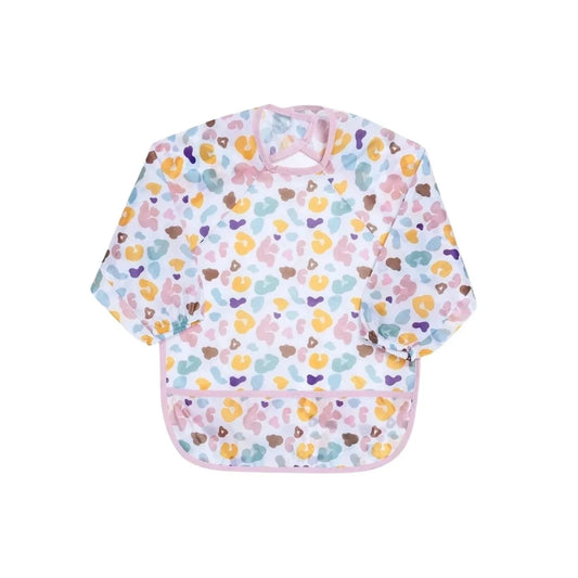 Messy Duck Long Sleeve Baby Coverall Bib - Leopard