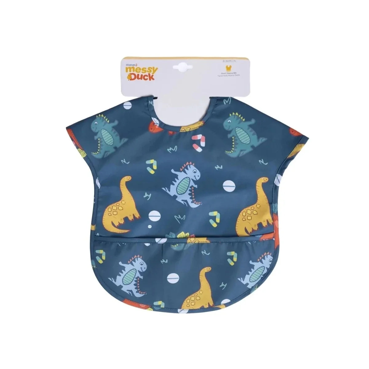 Messy Duck Short Sleeve Baby Weaning Bib - Dino World