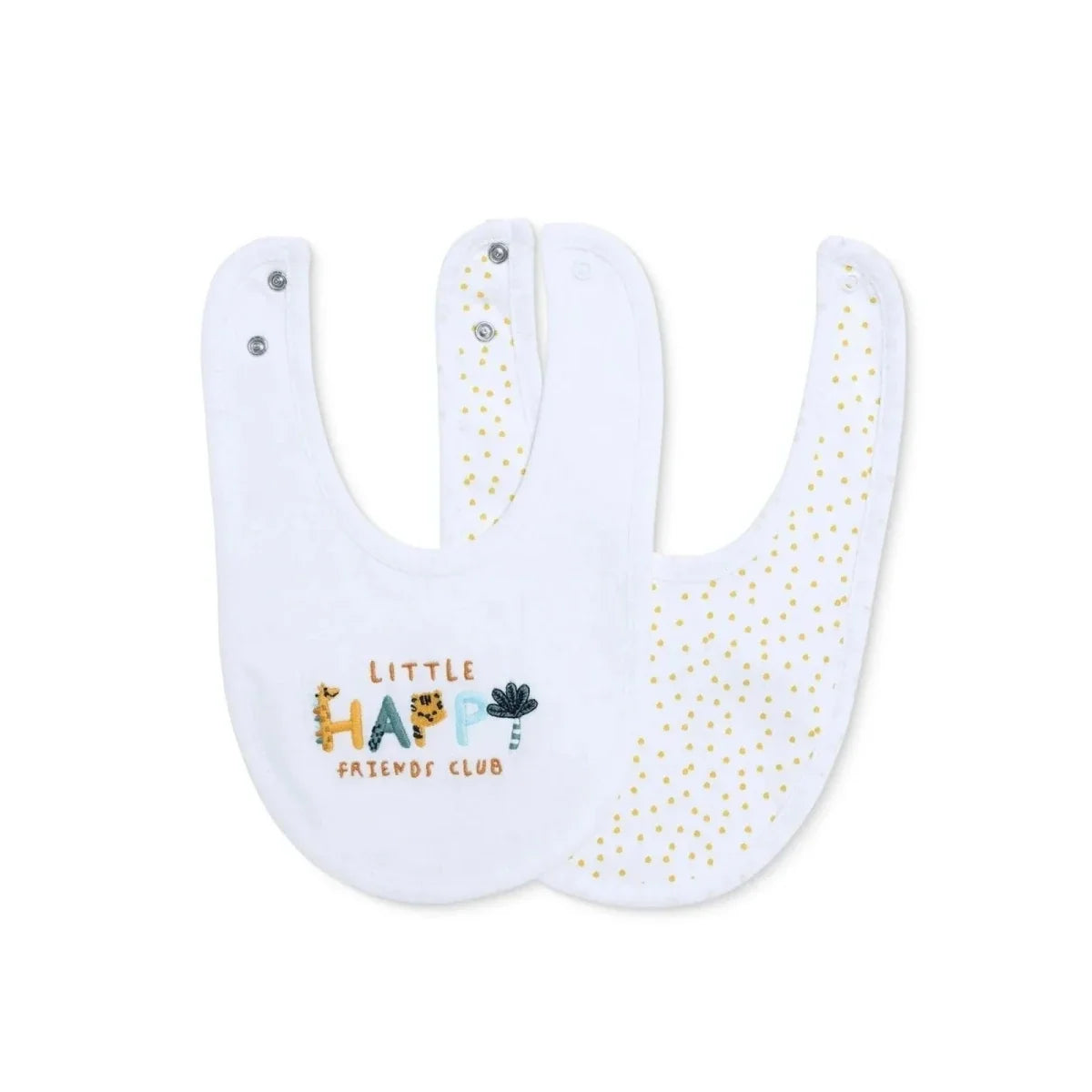 Messy Duck Embroidered Cotton Baby Bib Pack of 2 - Happy