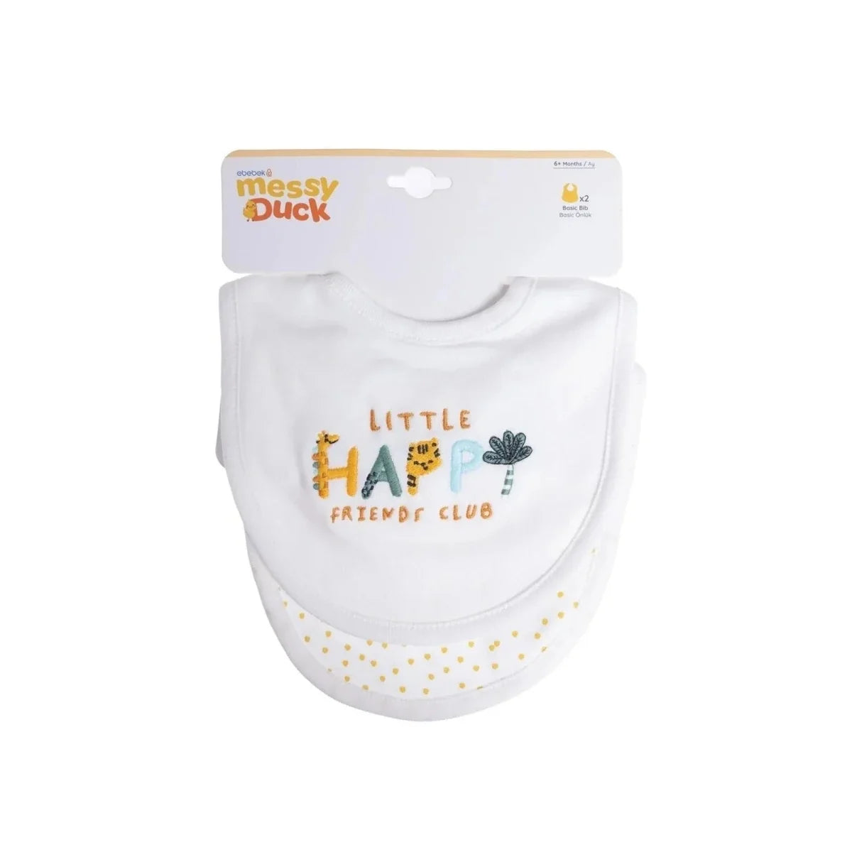 Messy Duck Embroidered Cotton Baby Bib Pack of 2 - Happy