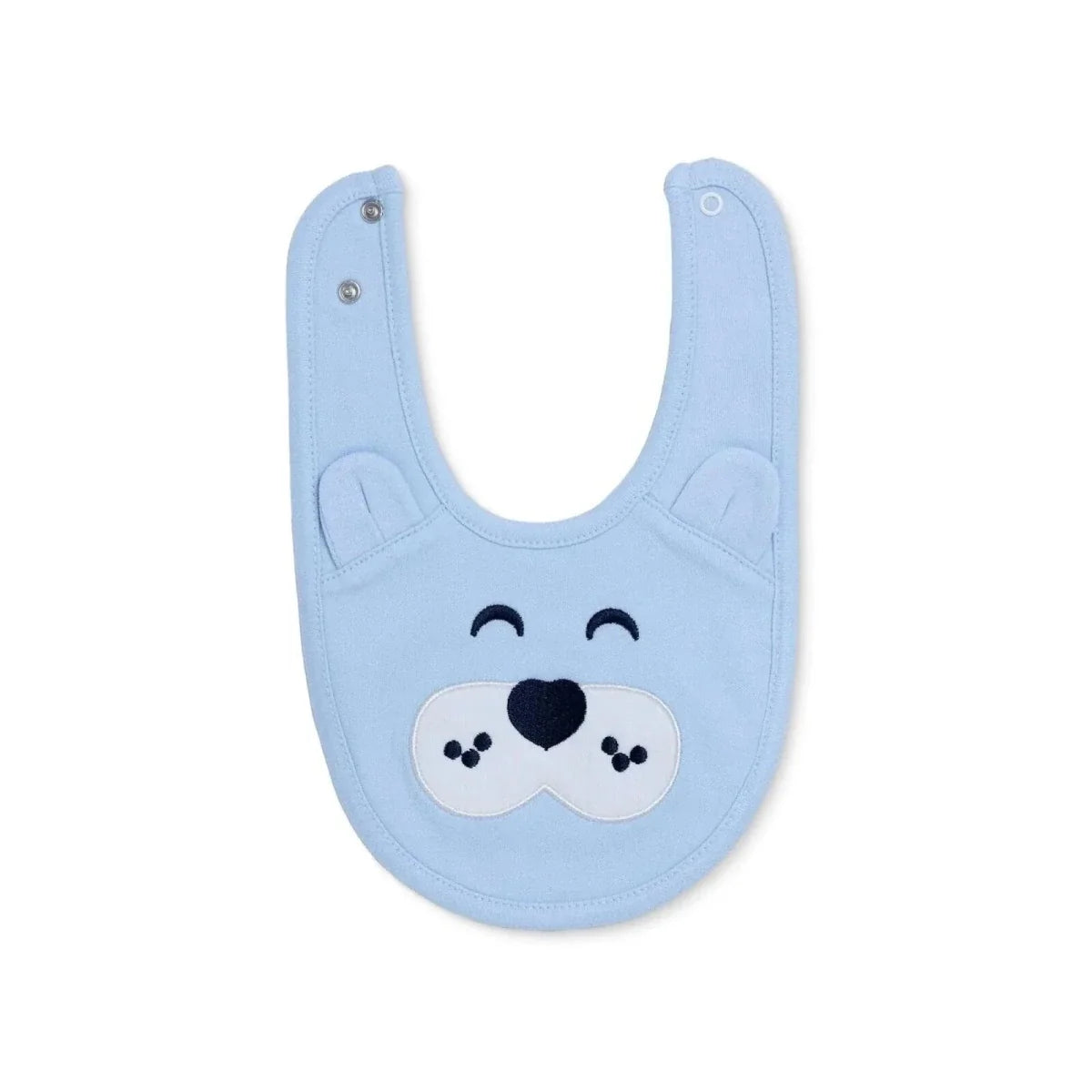 Messy Duck Embroidered Cotton Baby Bib with Ears - Blue