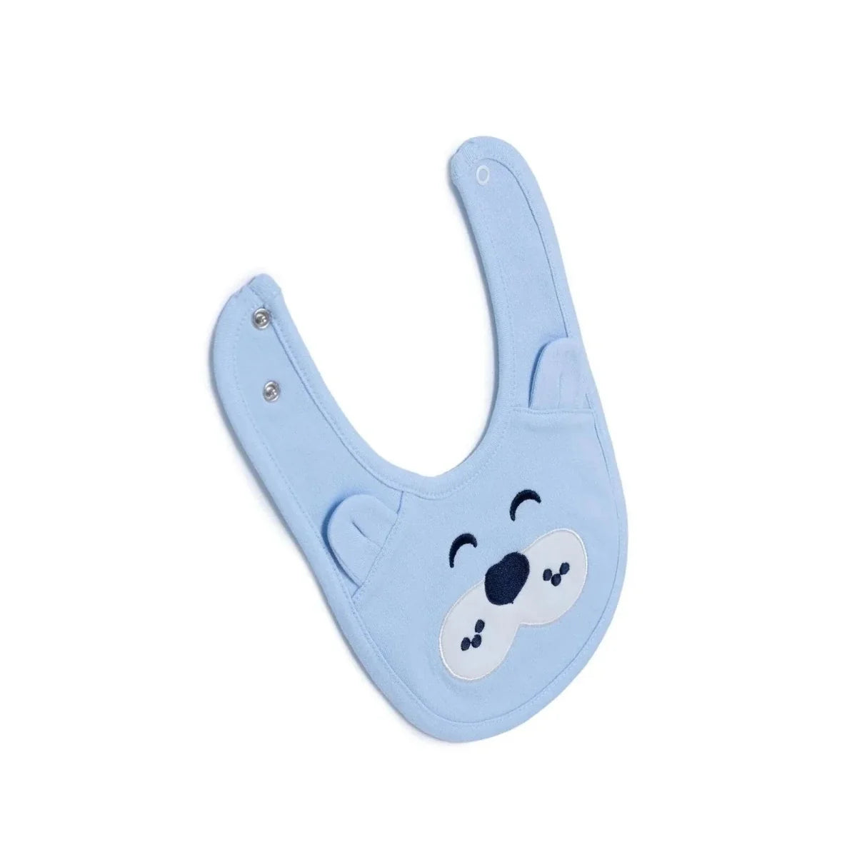 Messy Duck Embroidered Cotton Baby Bib with Ears - Blue