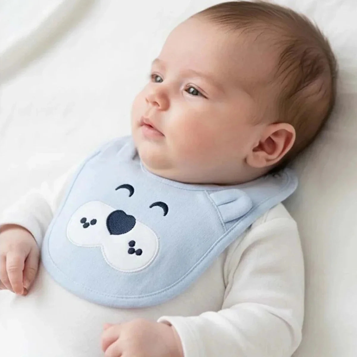 Messy Duck Embroidered Cotton Baby Bib with Ears - Blue