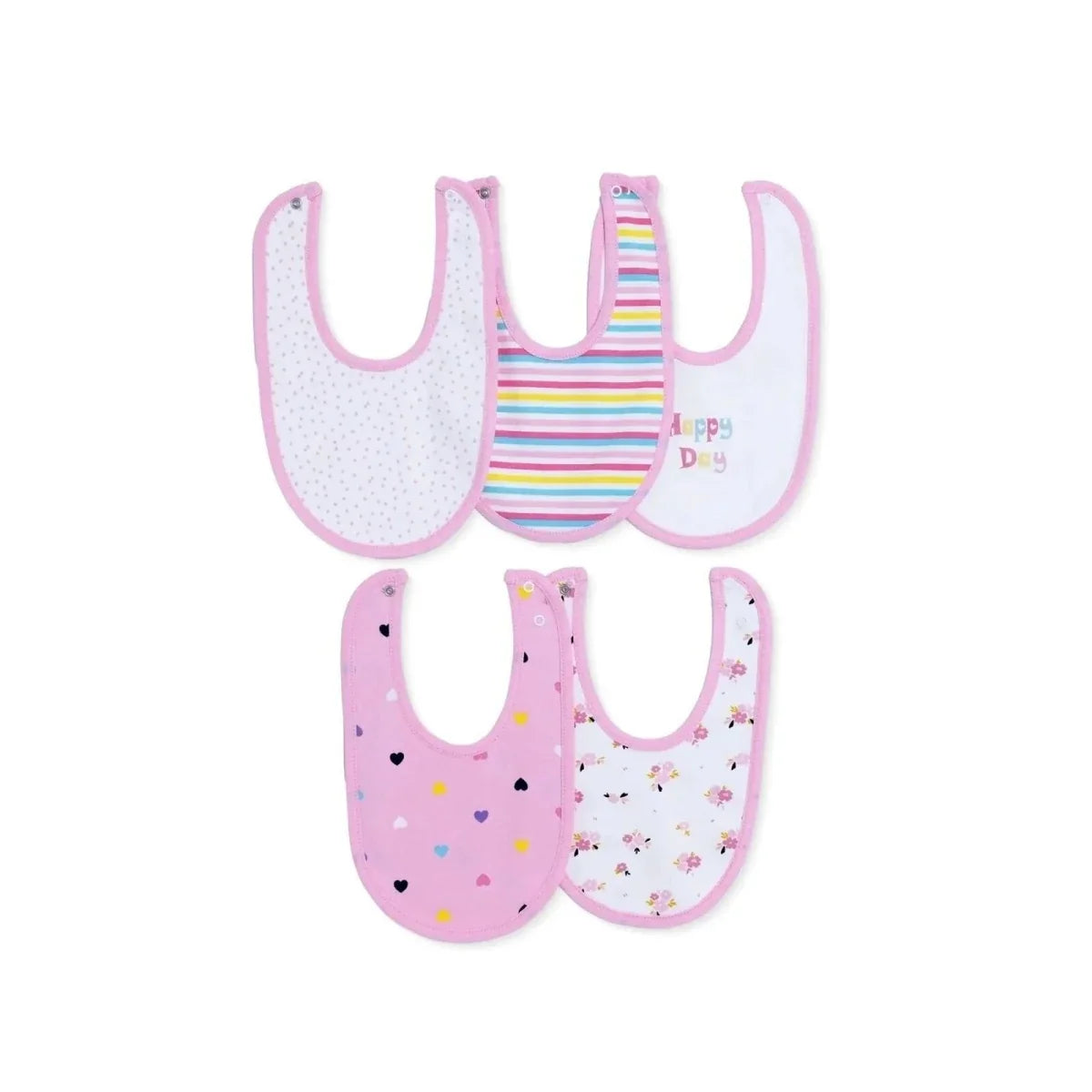 Messy Duck Printed Cotton Baby Bib Pack of 5 - Pink