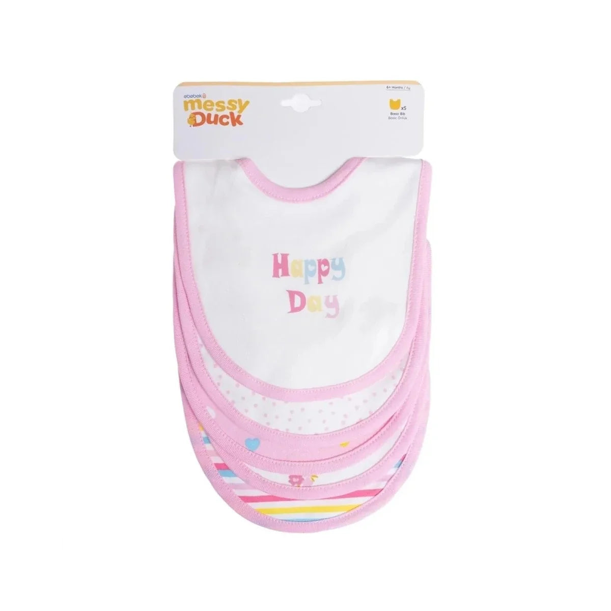 Messy Duck Printed Cotton Baby Bib Pack of 5 - Pink