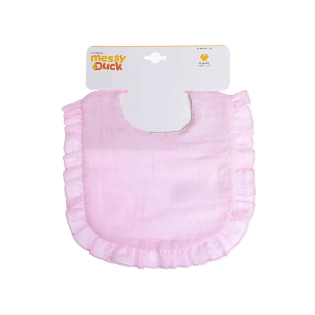 Messy Duck Frilled Muslin Baby Bib - Baby Pink