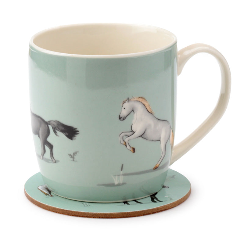Porcelain Mug & Coaster Set - Willow Farm Horses