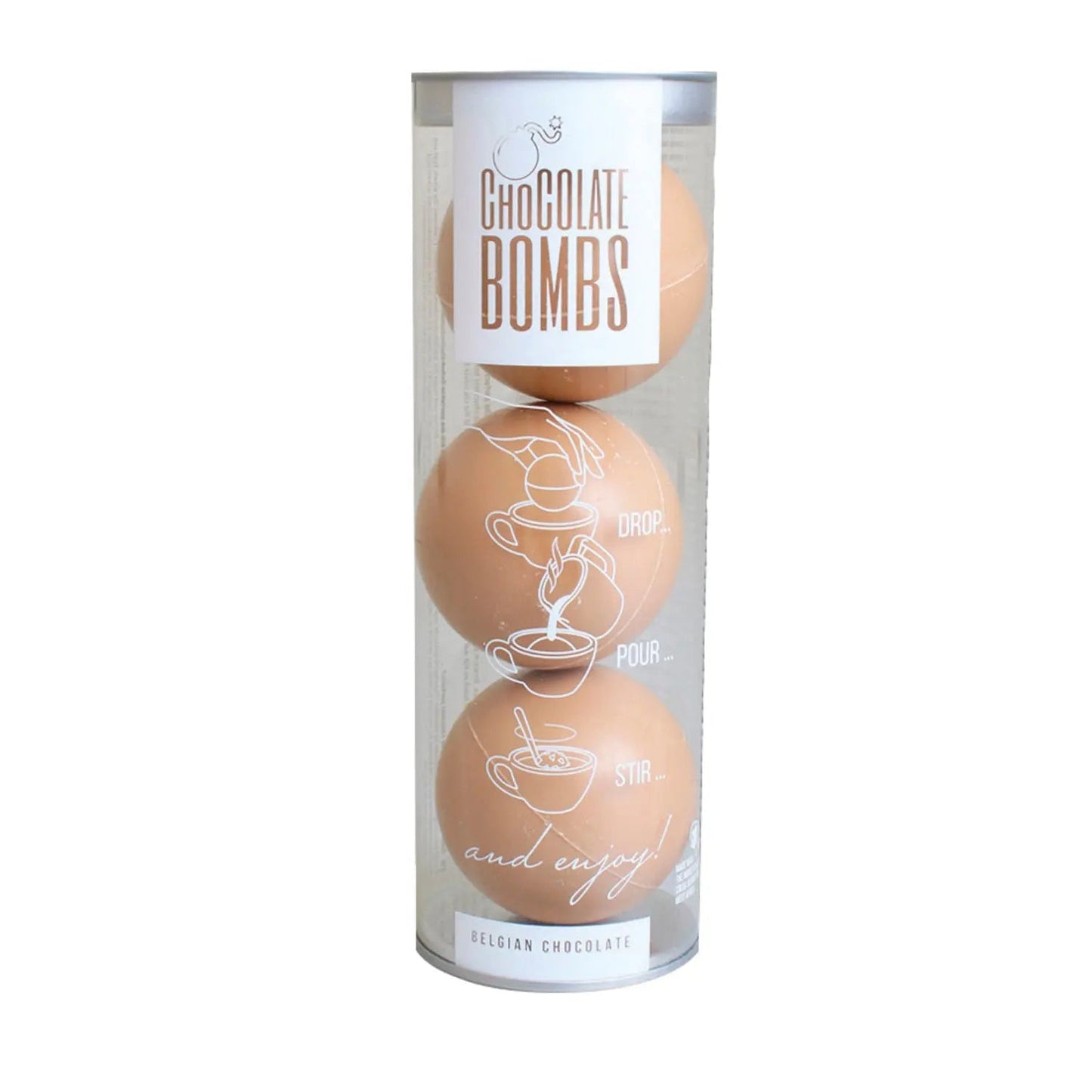Trio of caramel chocolate bombs with mini marshmallows in acetate tube - VAT FREE