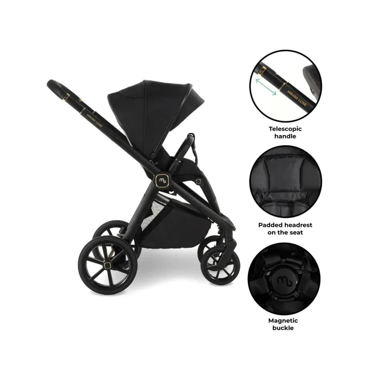 My Babiie MB450 Luxe 3-in-1 Travel System with Rotating Car Seat,Base & Toddler Seat - Black