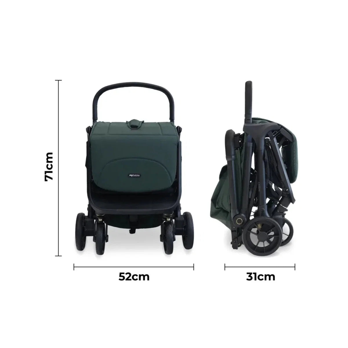 My Babiie MBX7 Auto-Fold Compact Stroller - Forest Green
