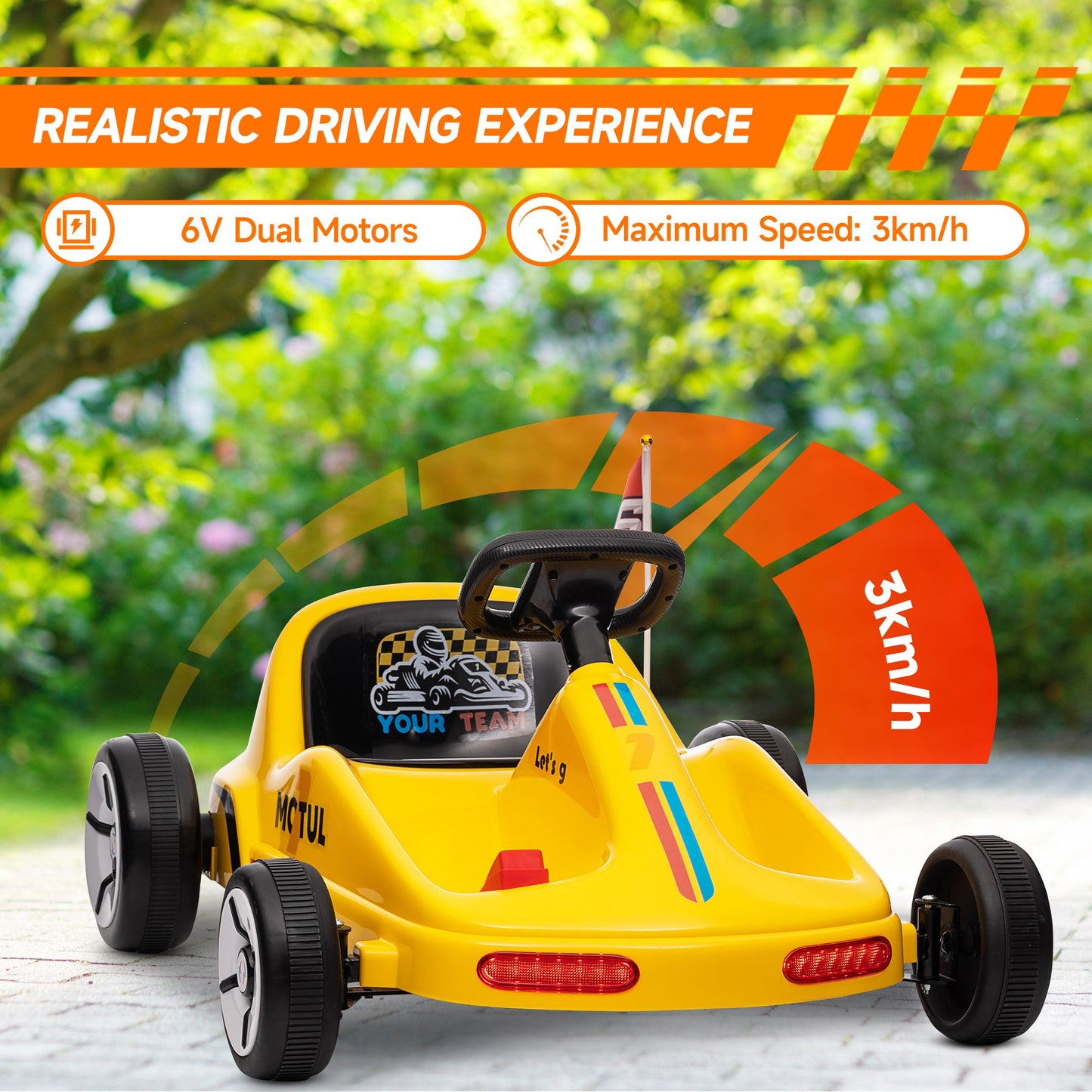 AIYAPLAY 6V Electric Go Kart w/ Music, Light, Horn, for 3-5 Years