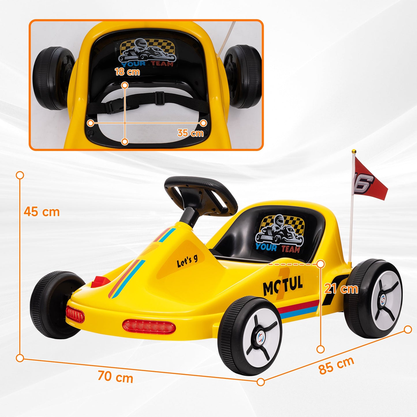 AIYAPLAY 6V Electric Go Kart w/ Music, Light, Horn, for 3-5 Years