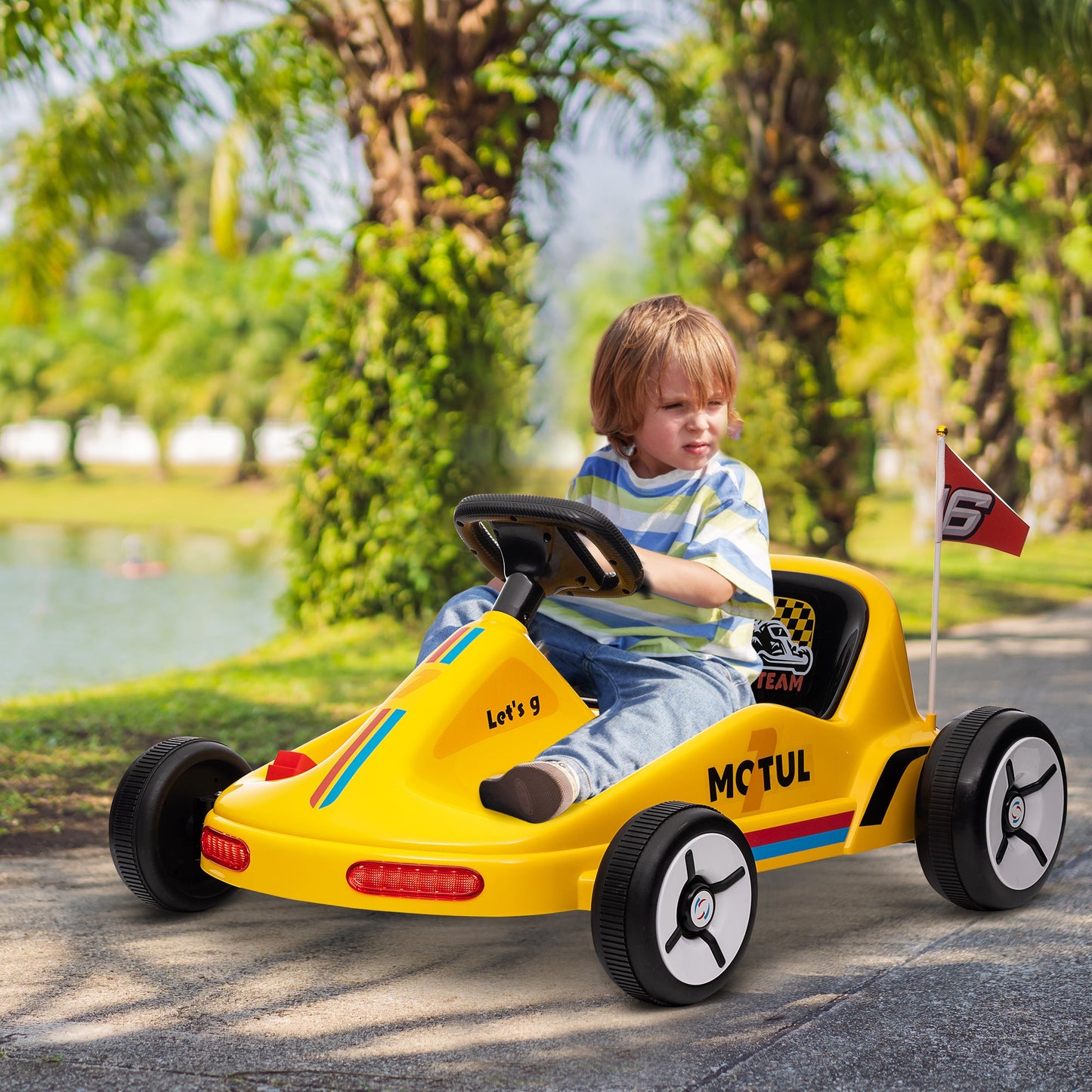 AIYAPLAY 6V Electric Go Kart w/ Music, Light, Horn, for 3-5 Years