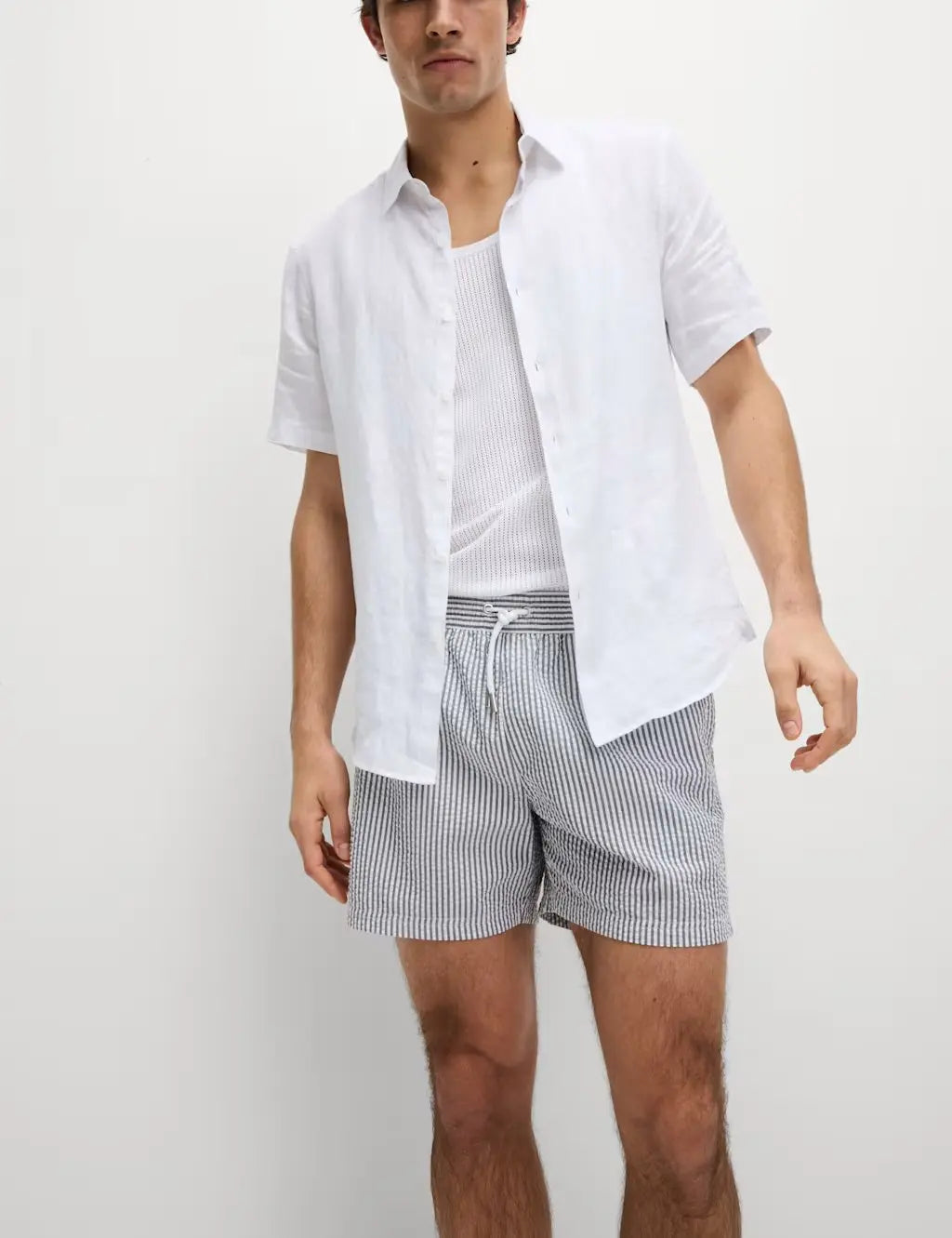 M&S Cotton Rich Seersucker Striped Swim Shorts