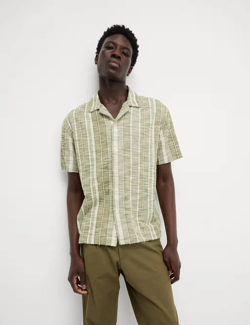 M&S Regular Fit Easy Iron Cotton Blend Striped Shirt
