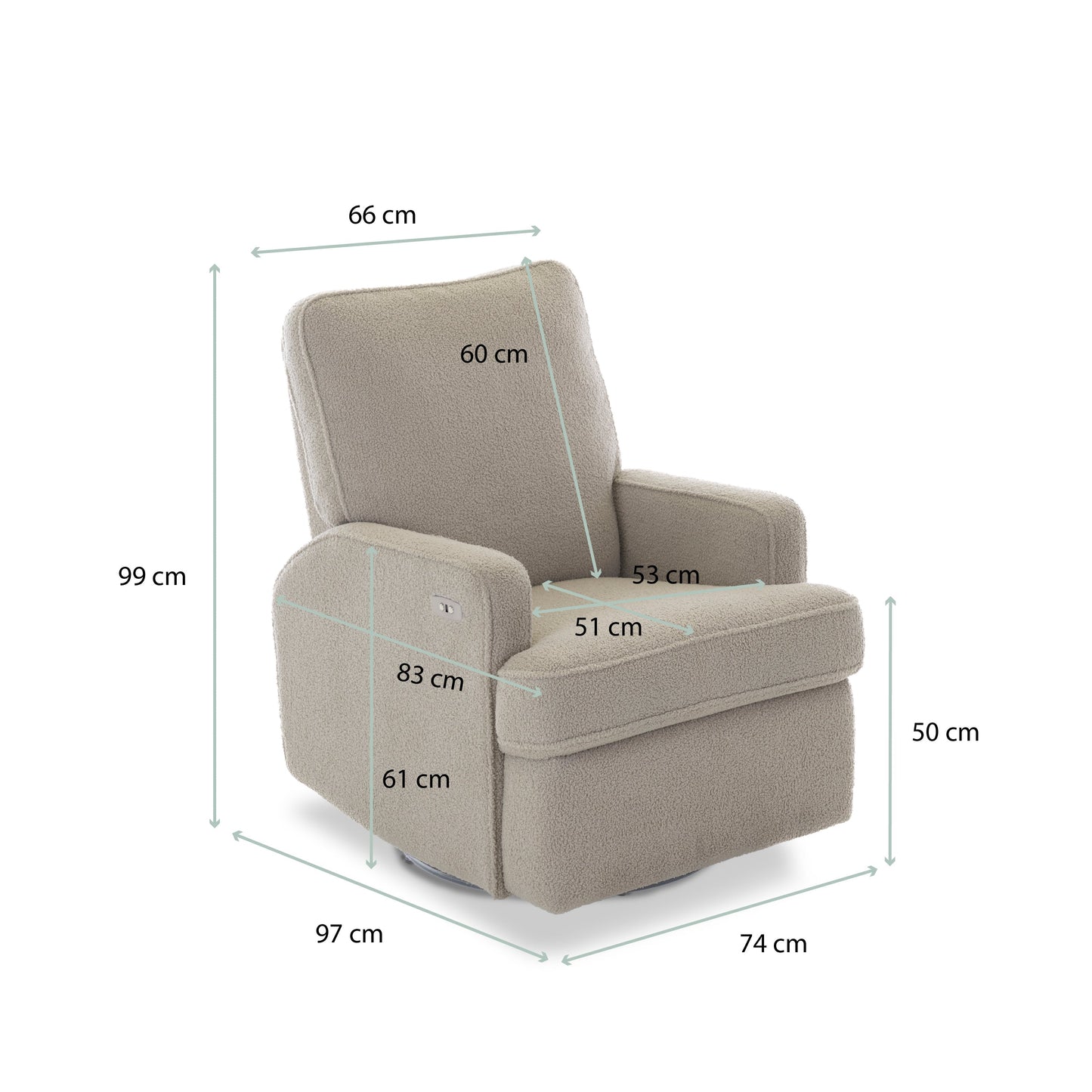 Madison Electric Swivel Glider Recliner Chair - Teddy Fabric Truffle