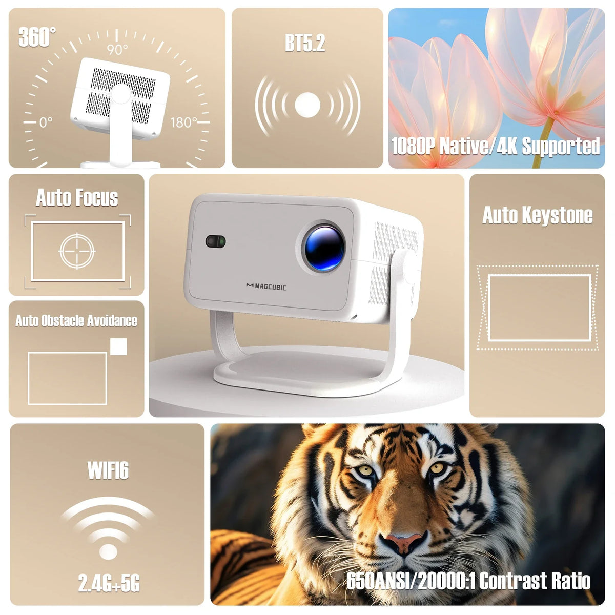 Magcubic 4K Android FHD 1080P Native Projector - Bluetooth Wifi Home Cinema