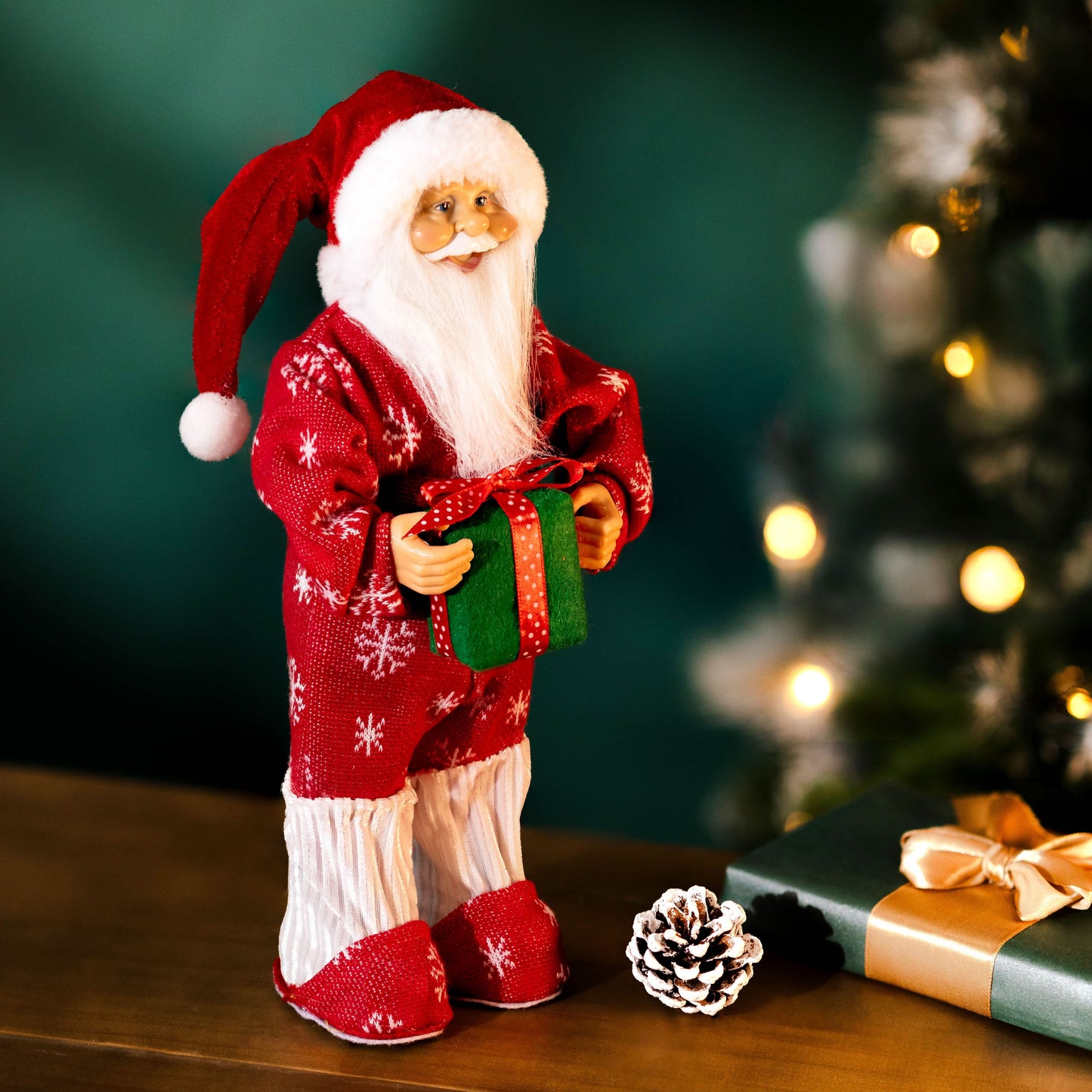 Christmas Deluxe Standing Traditional Red 30cm Santa Claus in Pyjamas