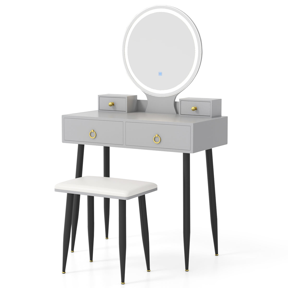 Makeup Vanity Desk with Lighted Mirror for Bedroom-Grey