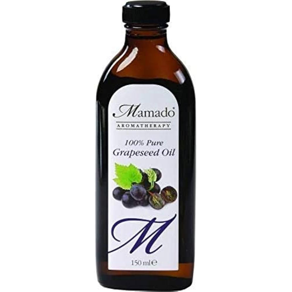Mamado 100% Pure Grapeseed Oil: Lightweight Hydration & Antioxidant Rich Nourishment for All Skin Types 150ml/5.07 oz