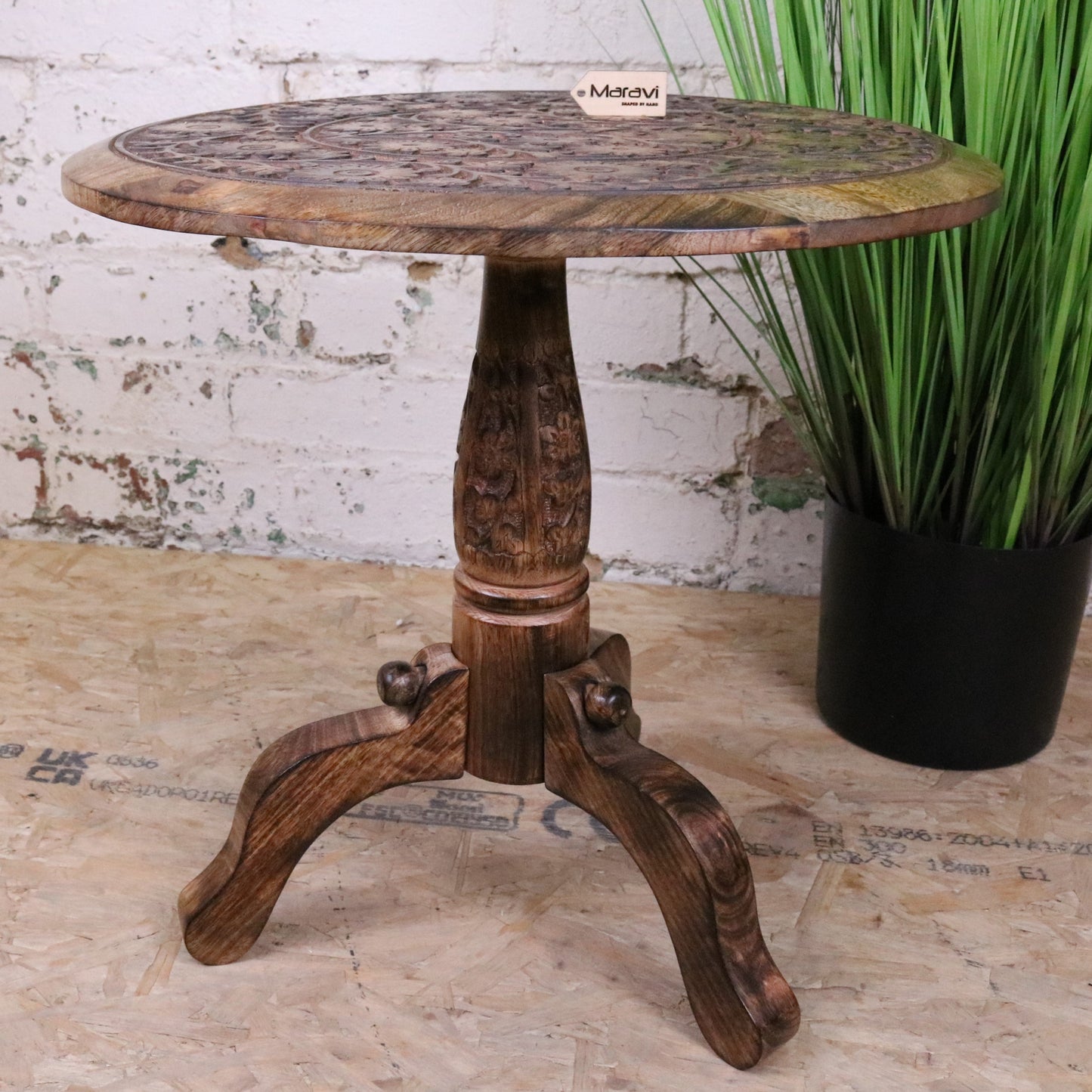 Manka Round Wooden Pedestal Side Table